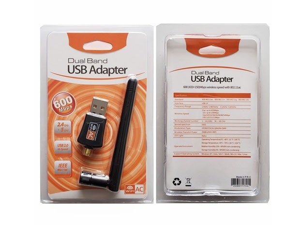 &uu PLACA USB ANTENA WIFI  DUAL 600MPS NARANJA (2161)